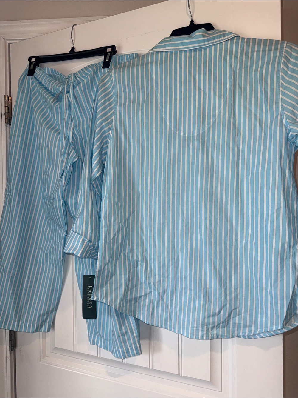 Lauren Ralph Lauren Striped 100% Cotton Pajama Set Capri Blue Medium - Picture 10 of 12